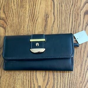 Etienne Aigner Black Wallet with Gold Accents